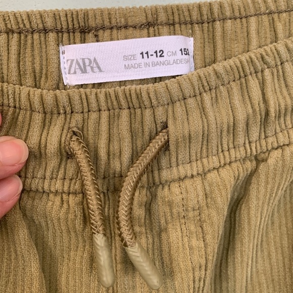 Zara Boys Size 11-12 Brown-Green Khaki Corduroy Pants Elastic Waist - Picture 3 of 4